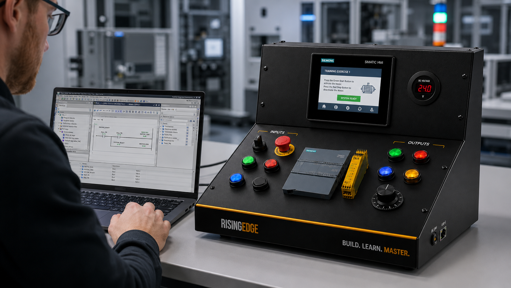 Industrial automation training environment with PLC learning equipment